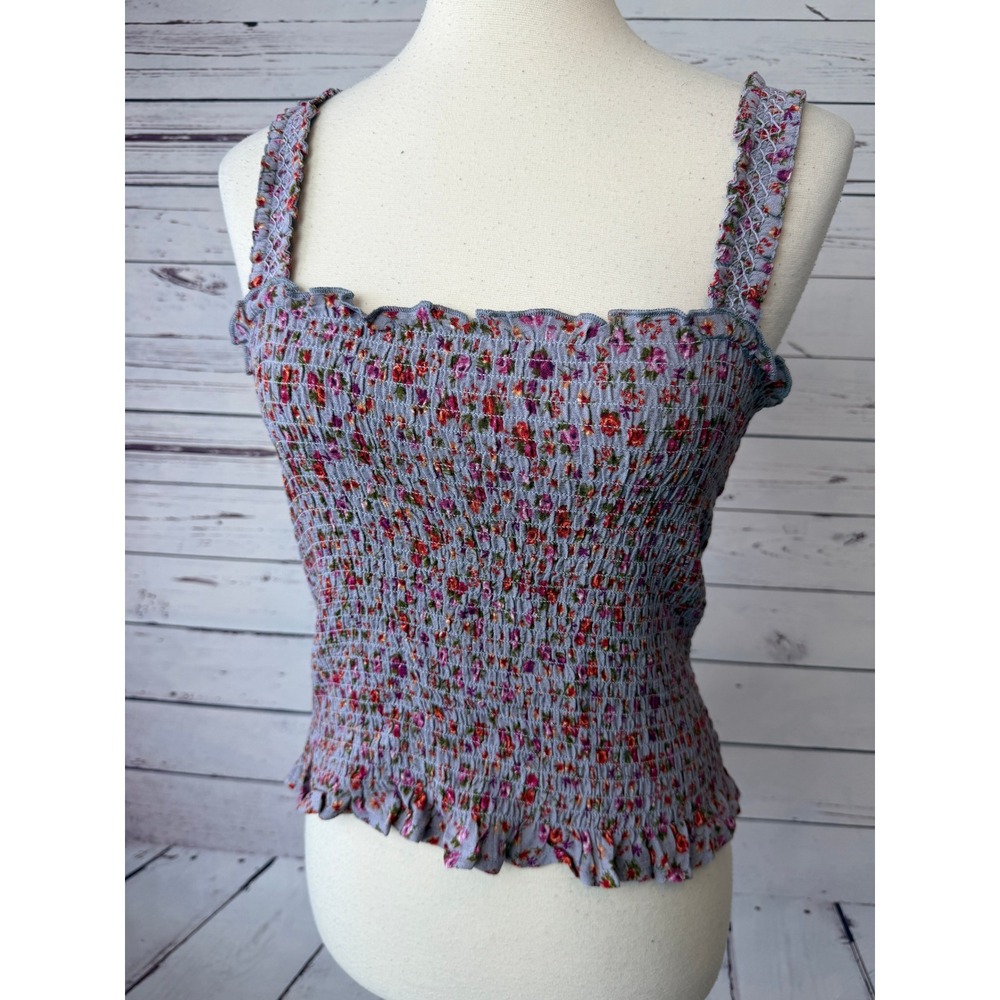 Easel Smocked Cami Top Large Floral Ruffle Tank Shirt Sleeveless NWT Boho ReAd